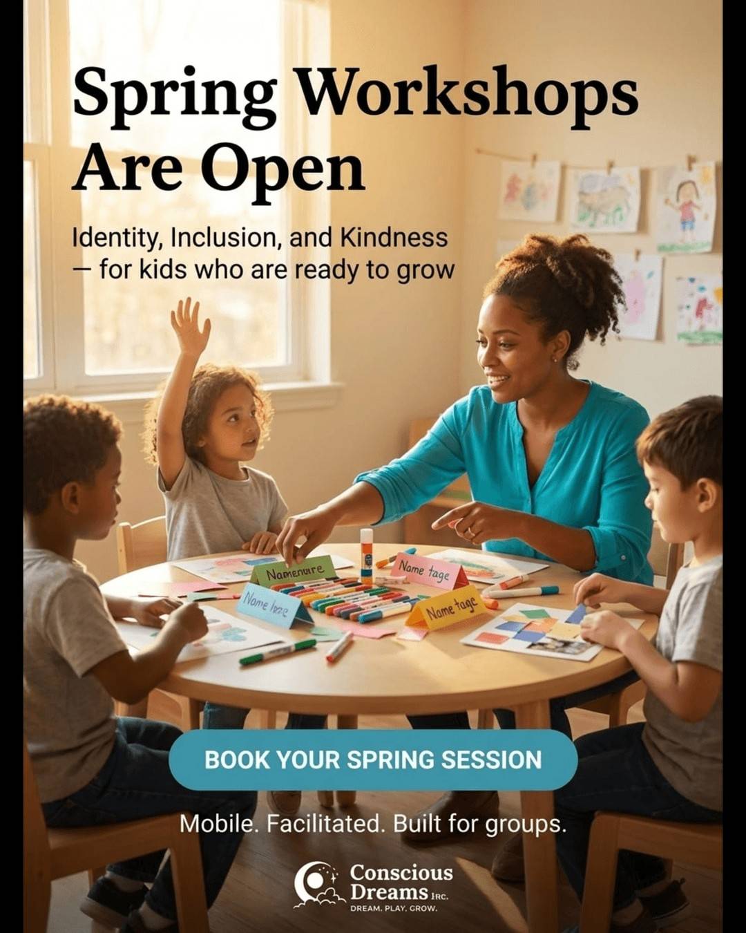 Identity, inclusion, and kindness aren't just lessons—they're the heart of workshops kids remember. Our spring sessions spark empathy, teamwork, and confidence through playful, guided activities. Ready to book a meaningful experience?