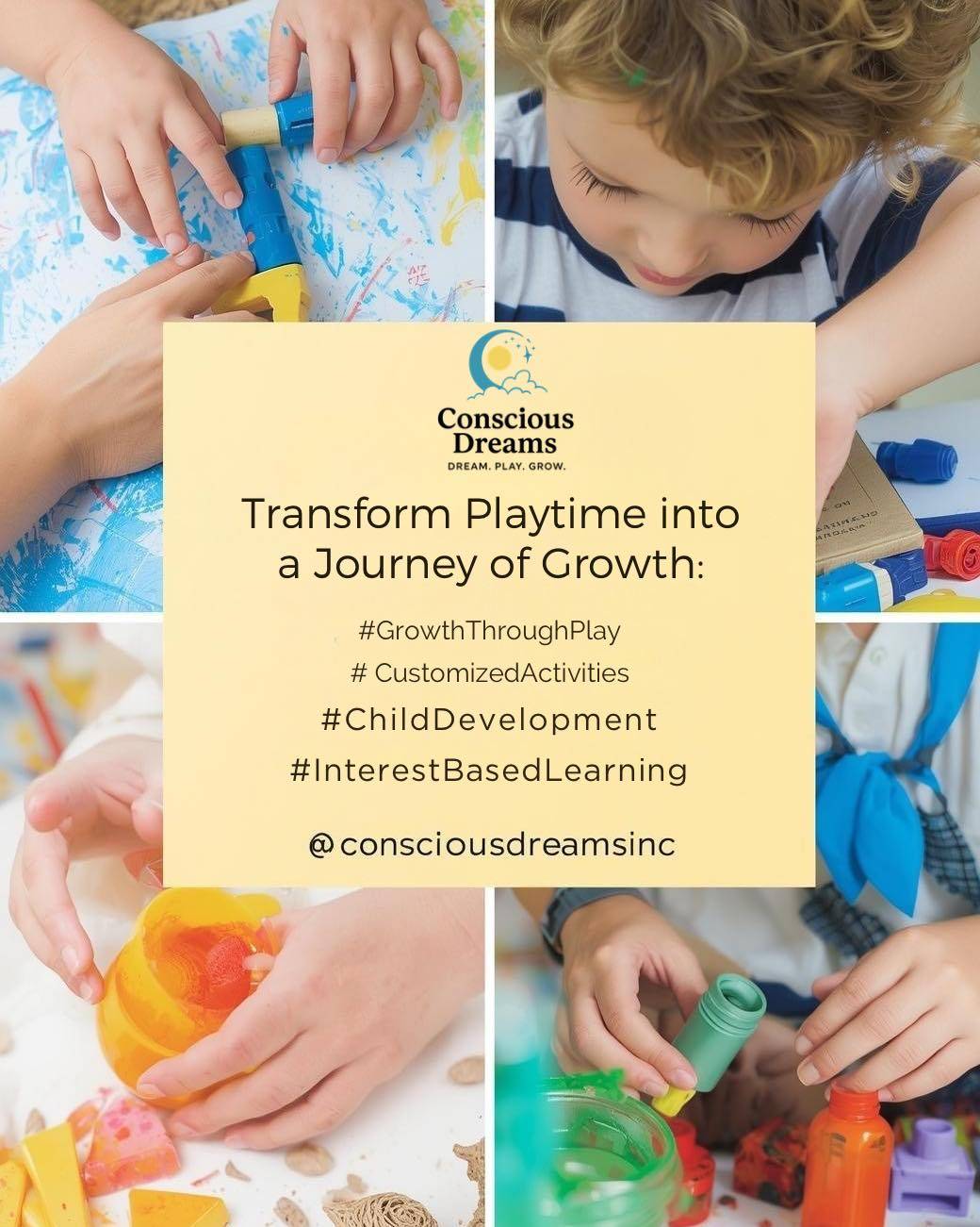 🌟 Transform Playtime into a Journey of Growth! 🌟

Themed play experiences aren’t just fun—they spark creativity, build social skills, and inspire curious minds. Every game, craft, or adventure is a step toward confident, thoughtful learners. 🧩✨

Let’s make play meaningful. 💛

#ConsciousPlay #MindfulLearning #CreativeKids #GrowthThroughPlay #consciousdreamsinc