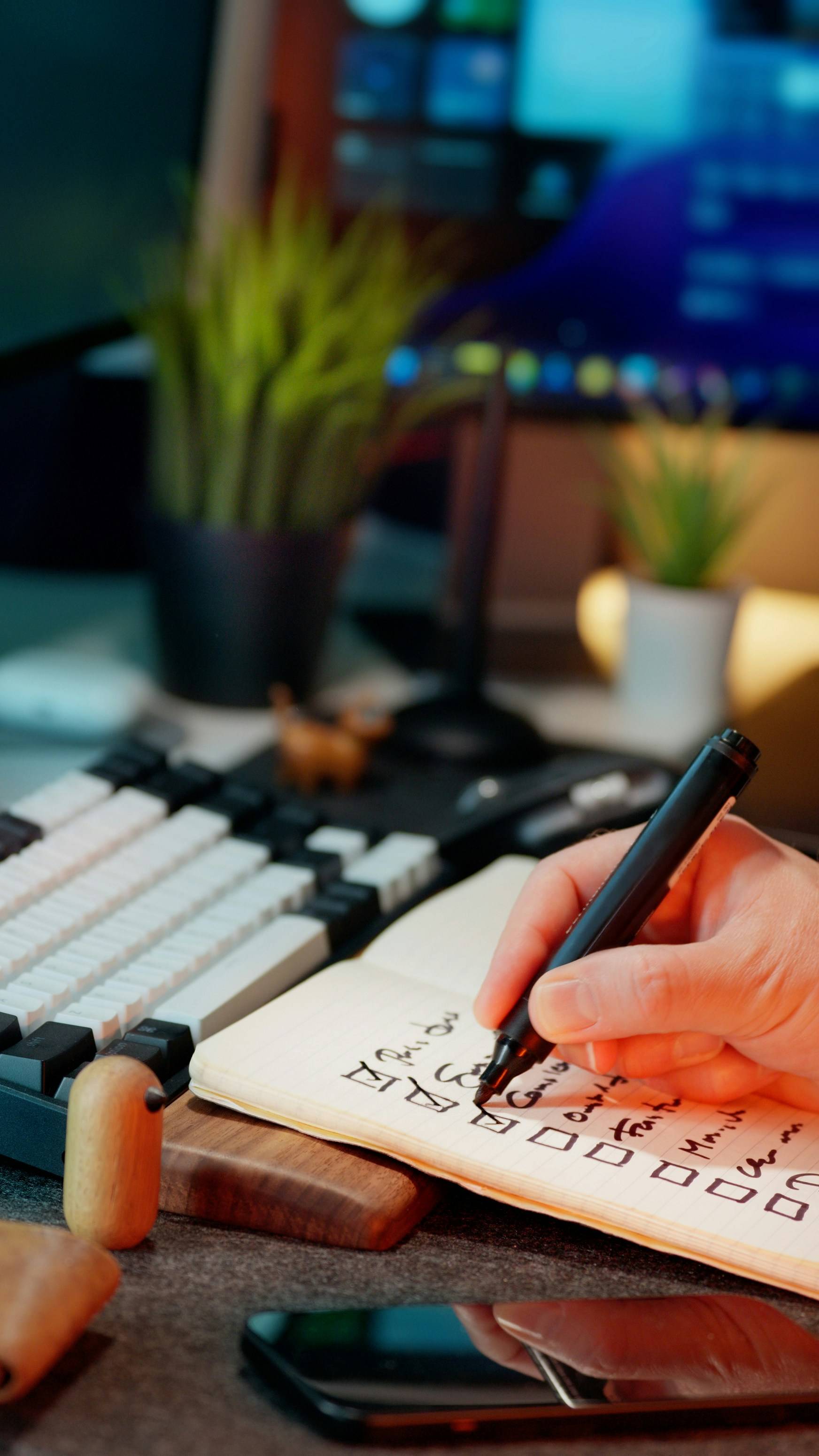 A keyboard and a checklist