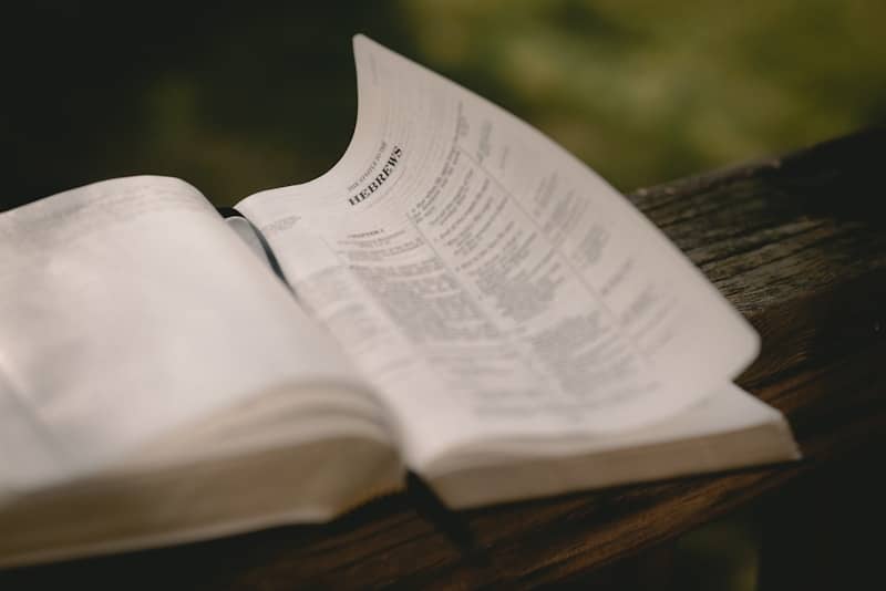 An open book sitting on top of a wooden bench