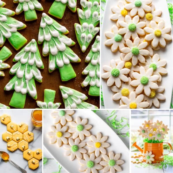 A collage of cut-out sugar cookies in various designs