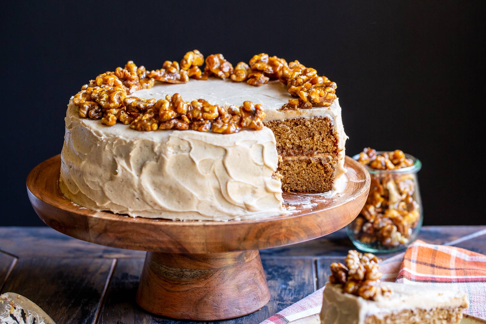 Applesauce Cake with Candied Walnuts on top