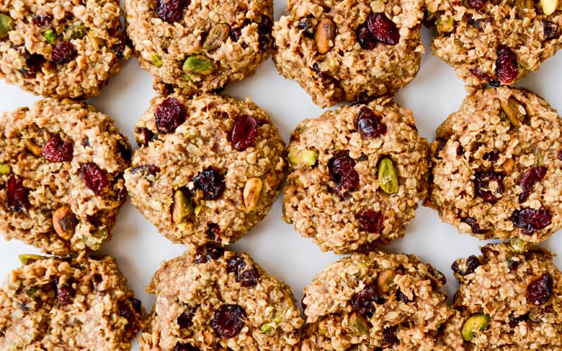 Healthy Breakfast Cookies studded with dried fruit and nuts