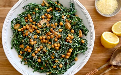 Kale Caesar Salad with Crispy Chickpeas