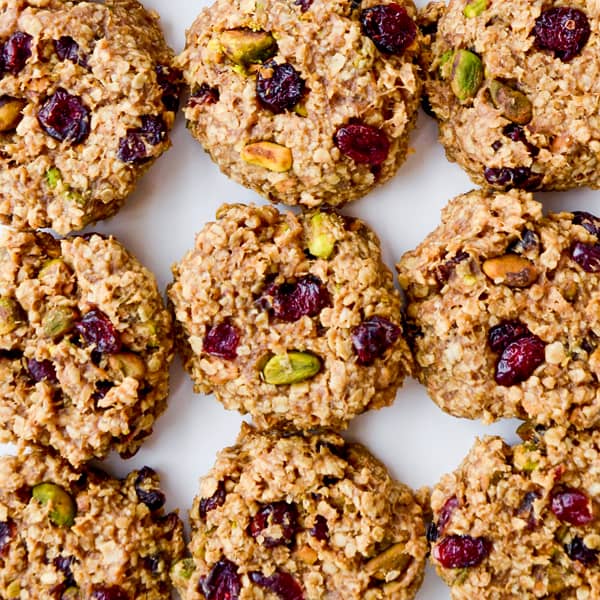 Breakfast cookies studded with dried fruit and pistachios.