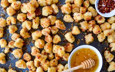 Baked Popcorn Chicken with Honey-Garlic Glaze