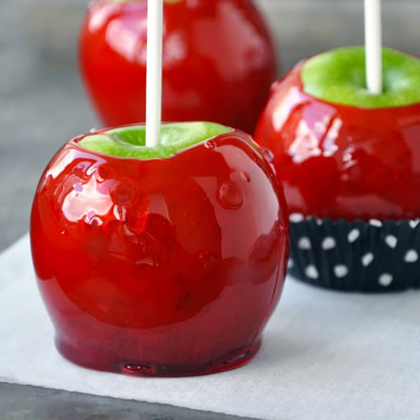 Bright red candy apples.