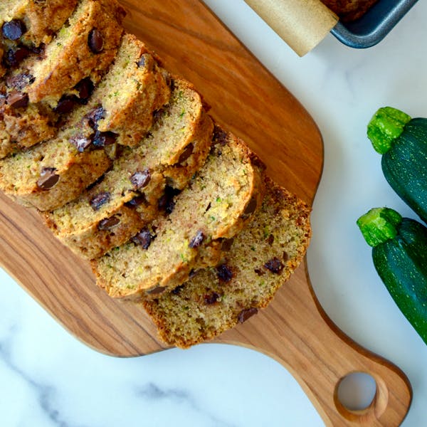 Sliced chocolate chip zucchini bread.