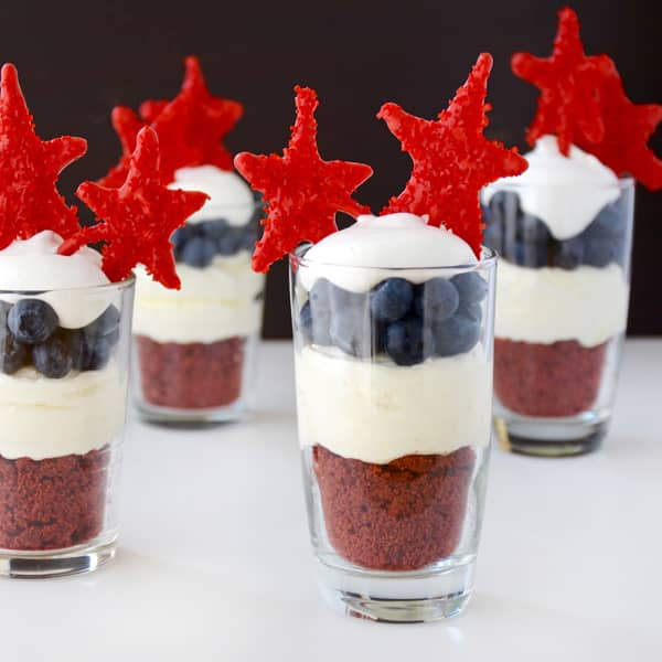 Red, White and Blue No-Bake Cheesecake Parfaits.