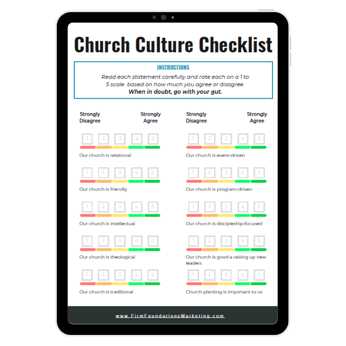 Church Culture Checklist as seen in a tablet format.
