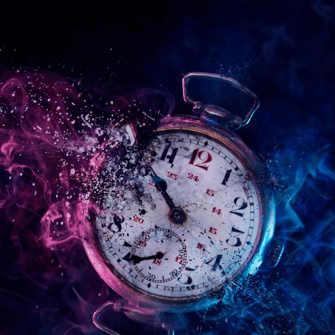 AI-generated image of a clock evaporating