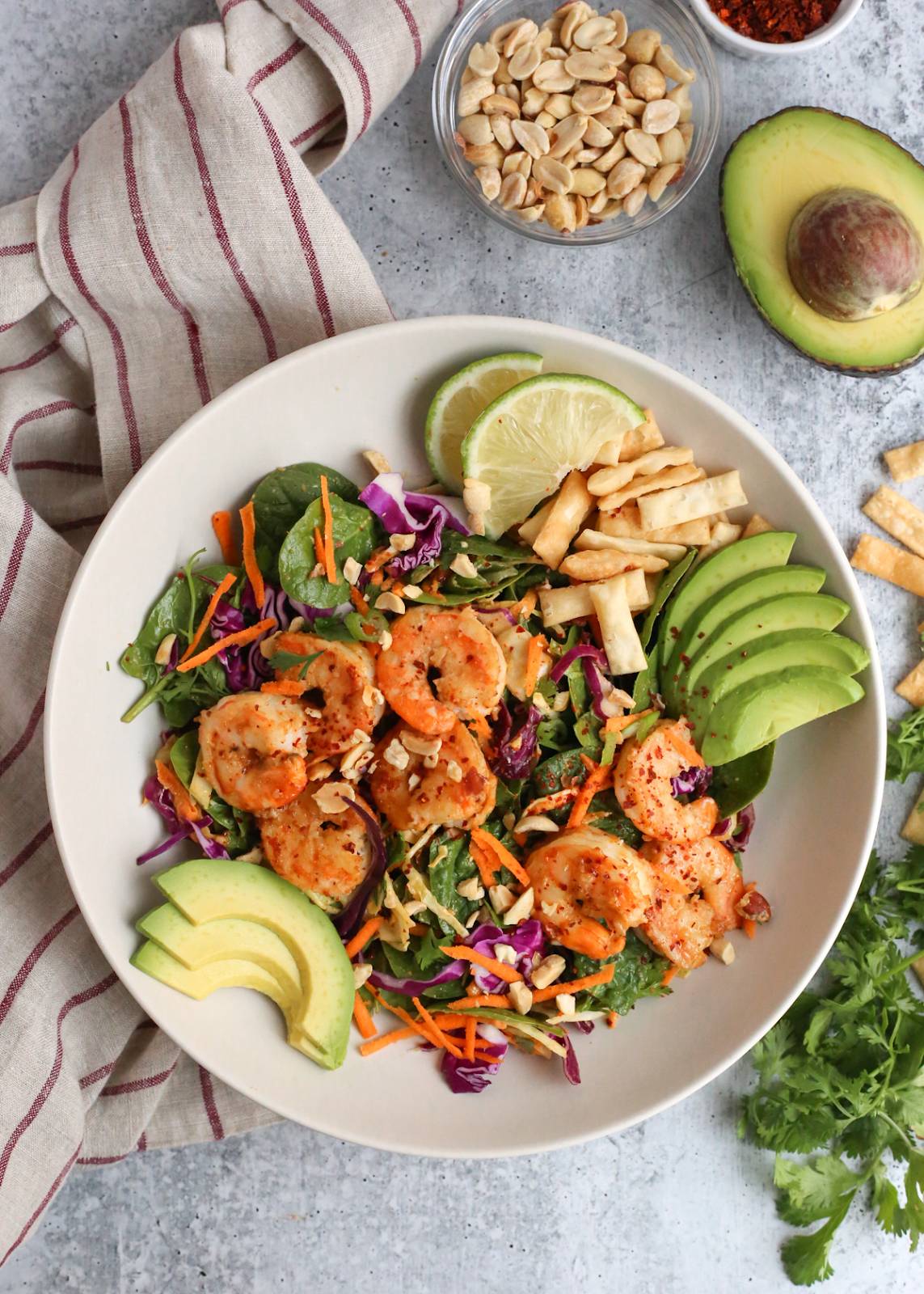 Crunchy Cabbage Salad with Miso Peanut Shrimp