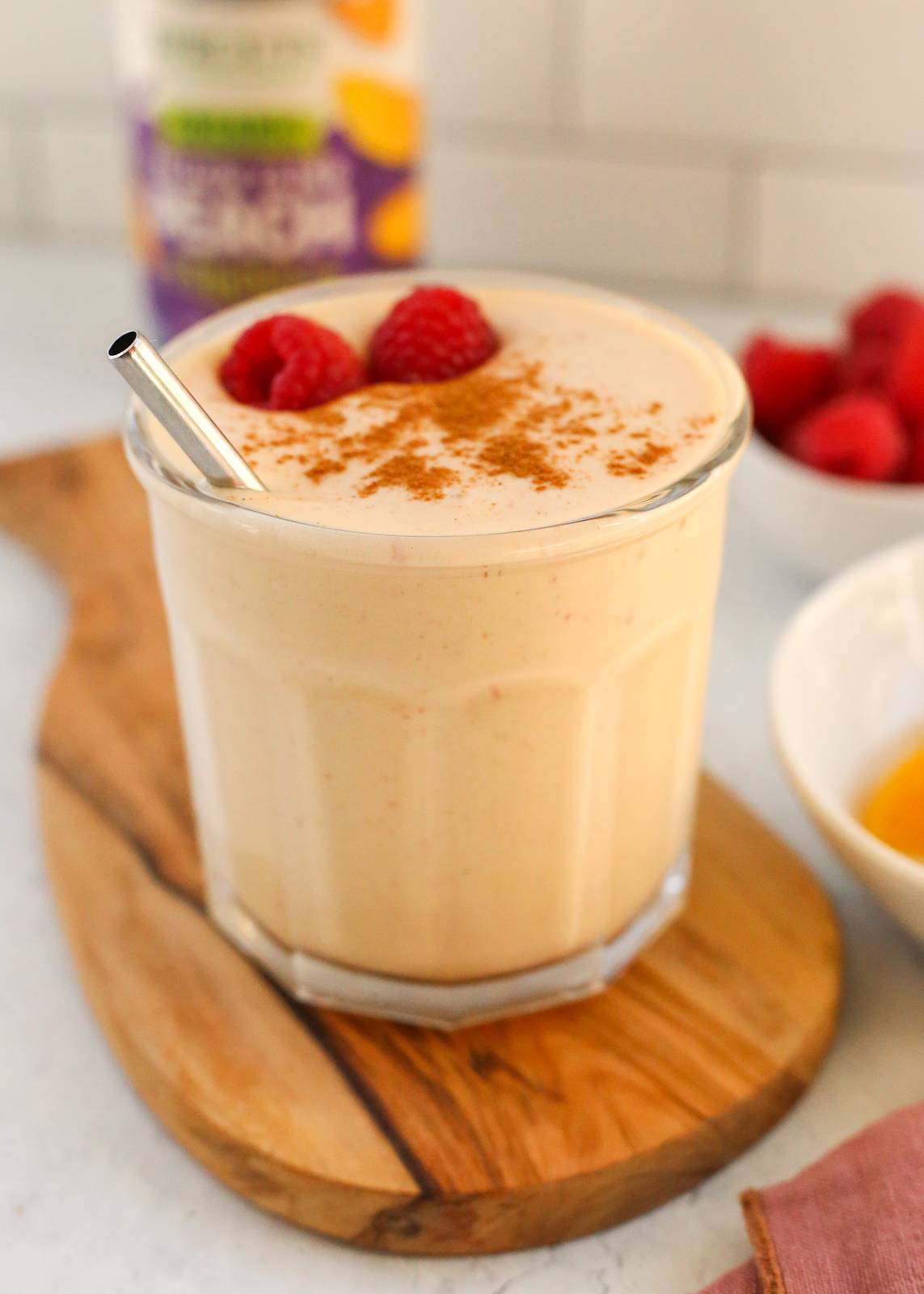 High Protein Peaches and Cream Smoothie