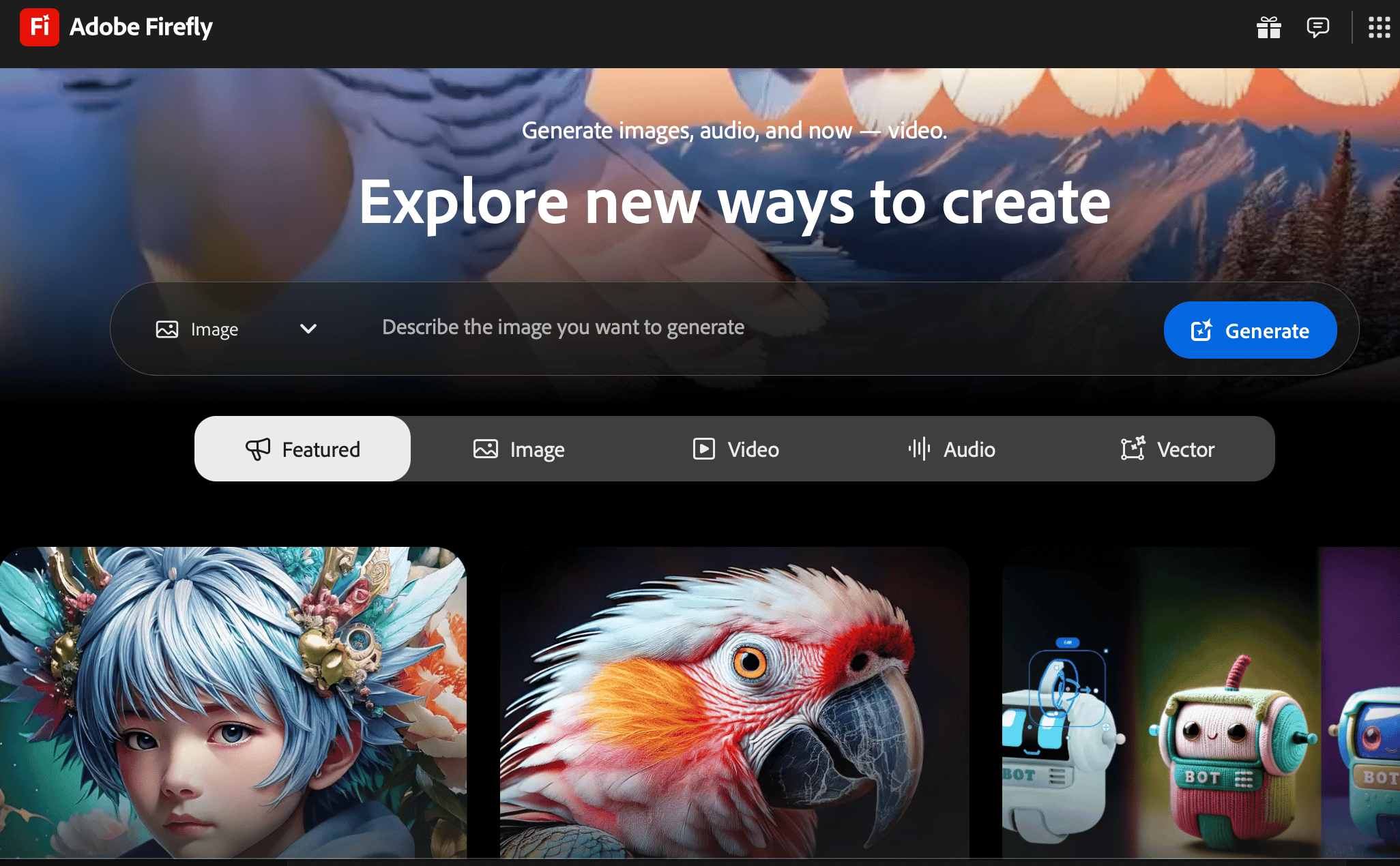 Screenshot of Adobe Firefly homepage