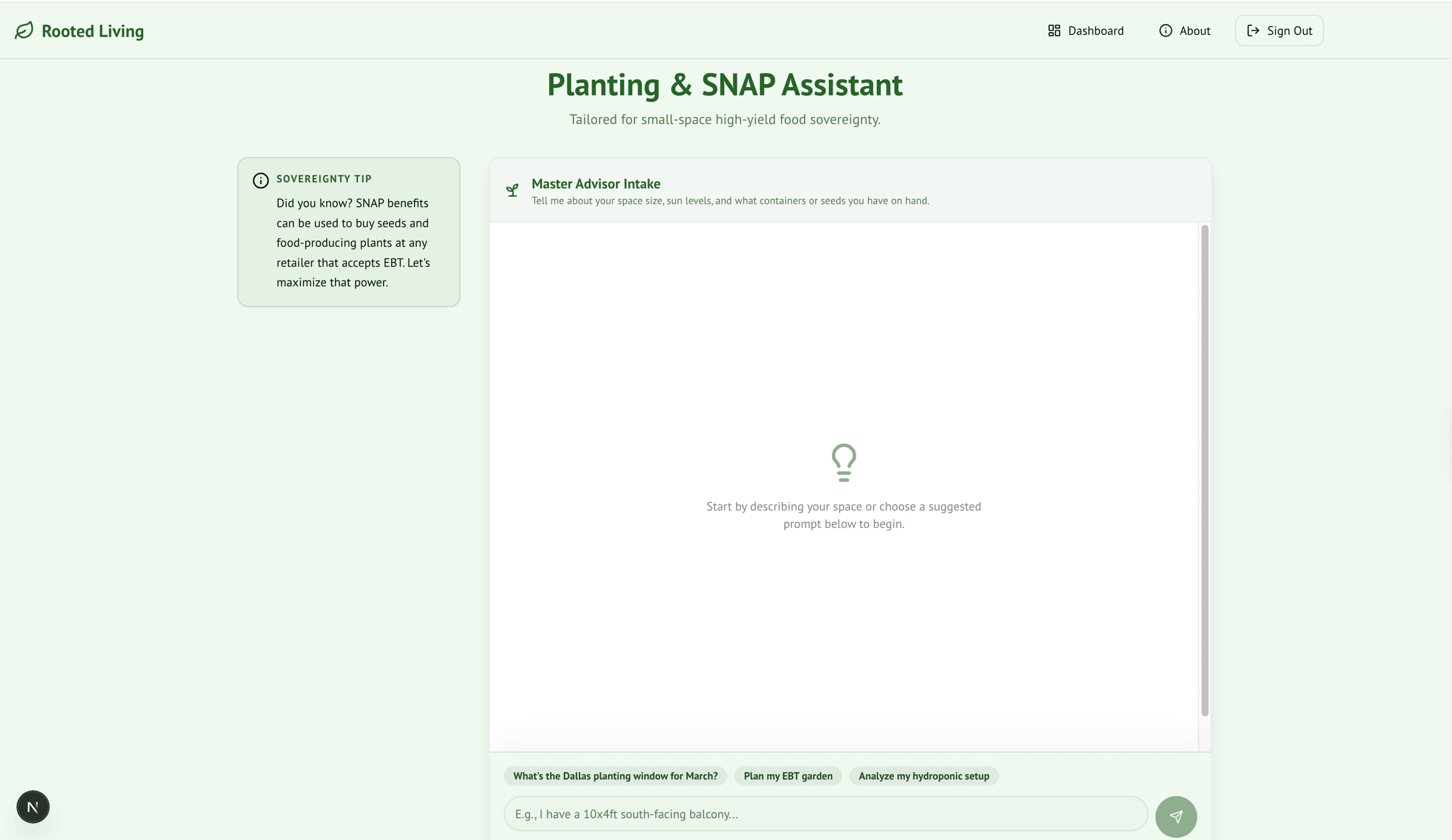 Snapshot of Rooted Living Planting Assistant