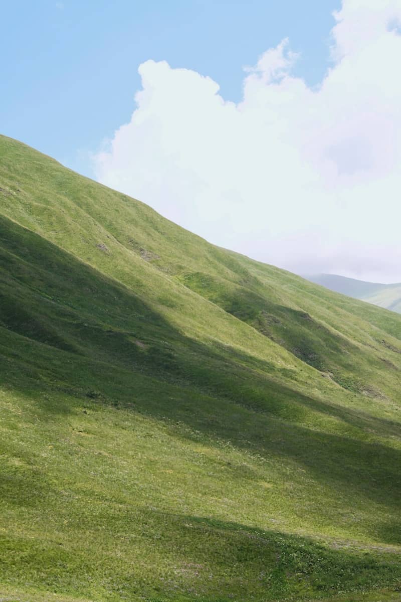 Green grassy hillside under a cloudy sky