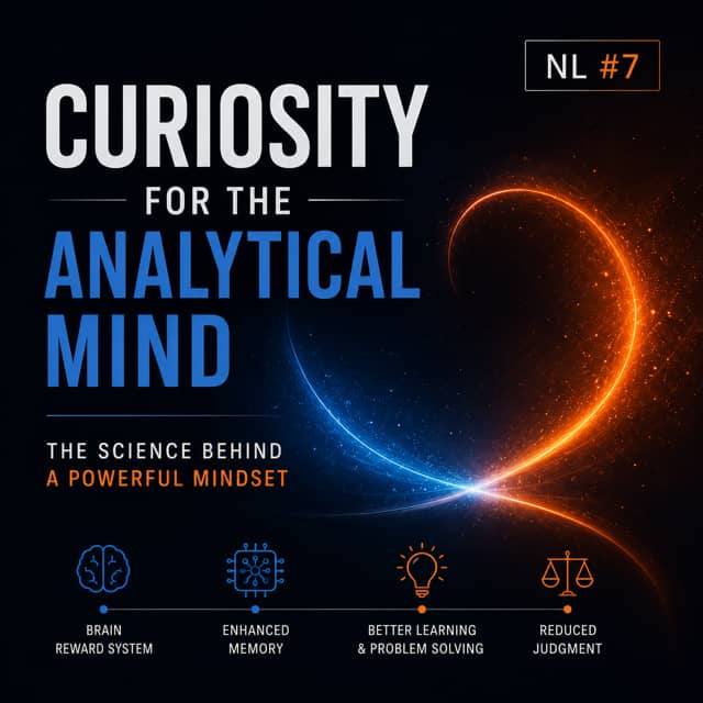 Curiosity for the Analytical Mind graphic with blue and orange light trails representing the science behind curiosity 