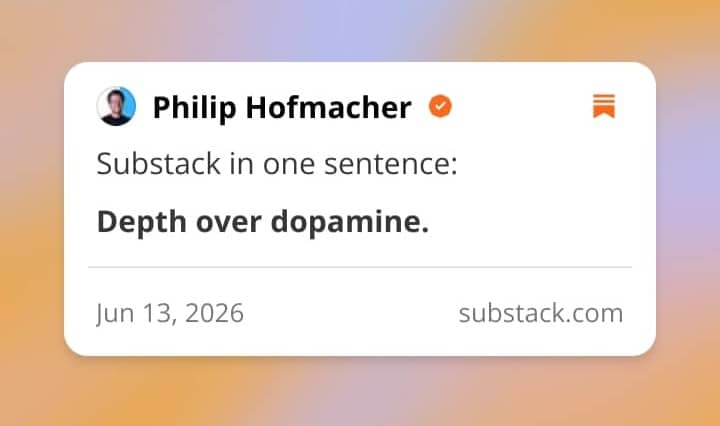 "Substack in one sentence: depth over dopamine."
