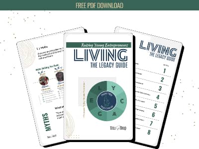 Cover image of new Living The Legacy Guide plus screenshots of the table of contents and 4 myths pages