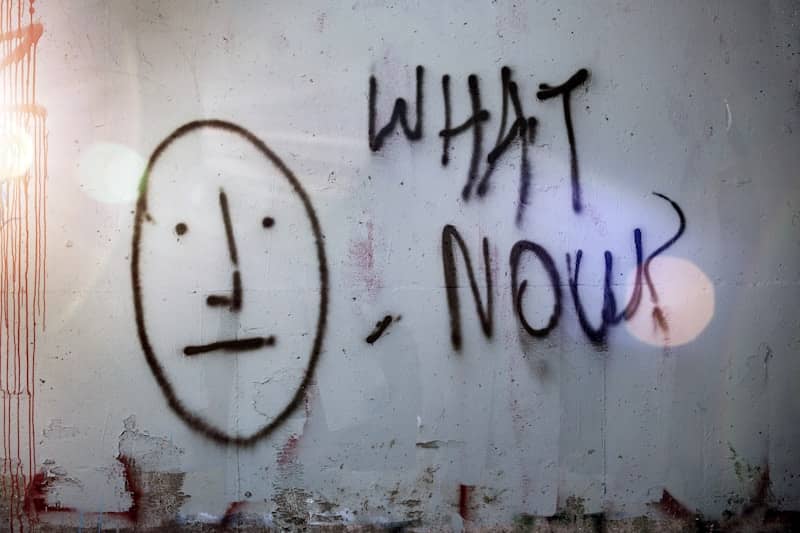 A rudimentary sketch of a a face asking the question "What now?"