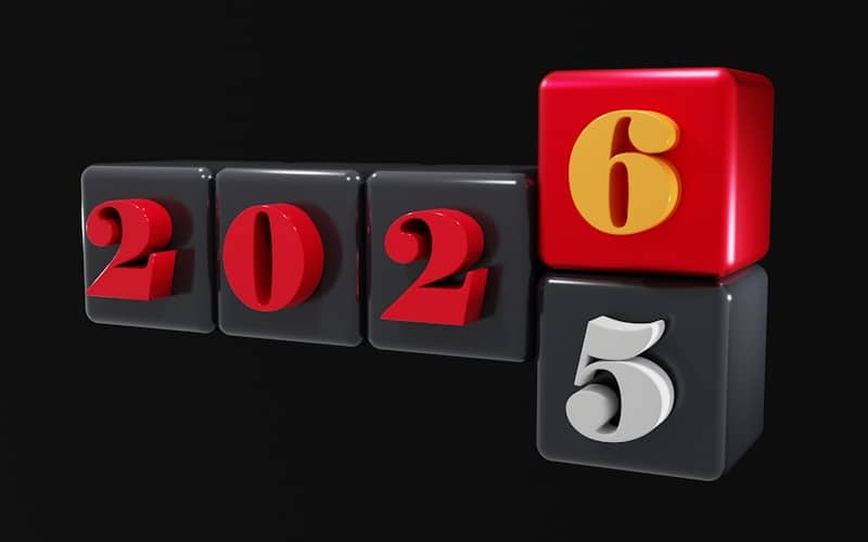 The numbers 2025 and 2026 on blocks