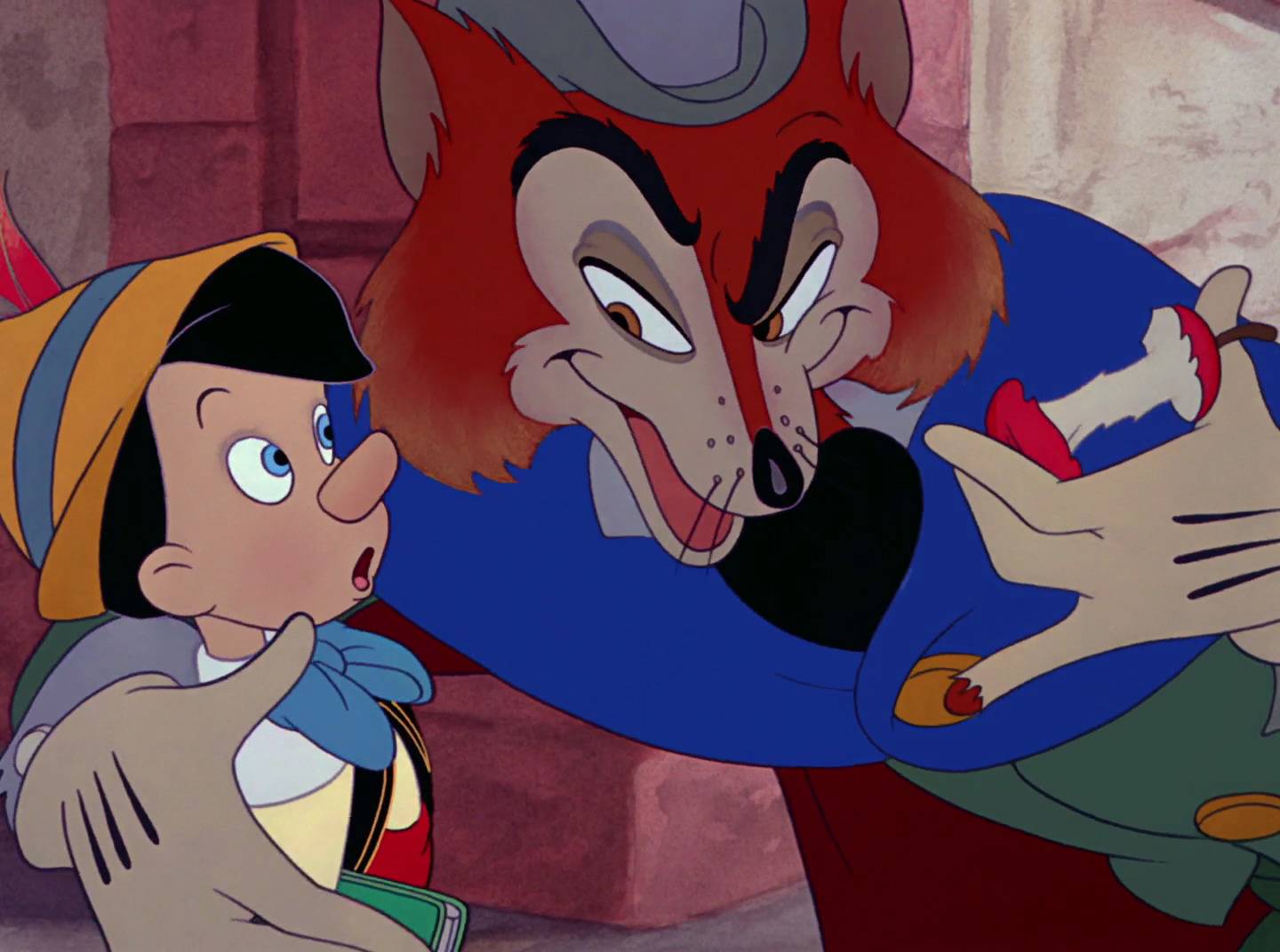 Honest John tempts Pinocchio.