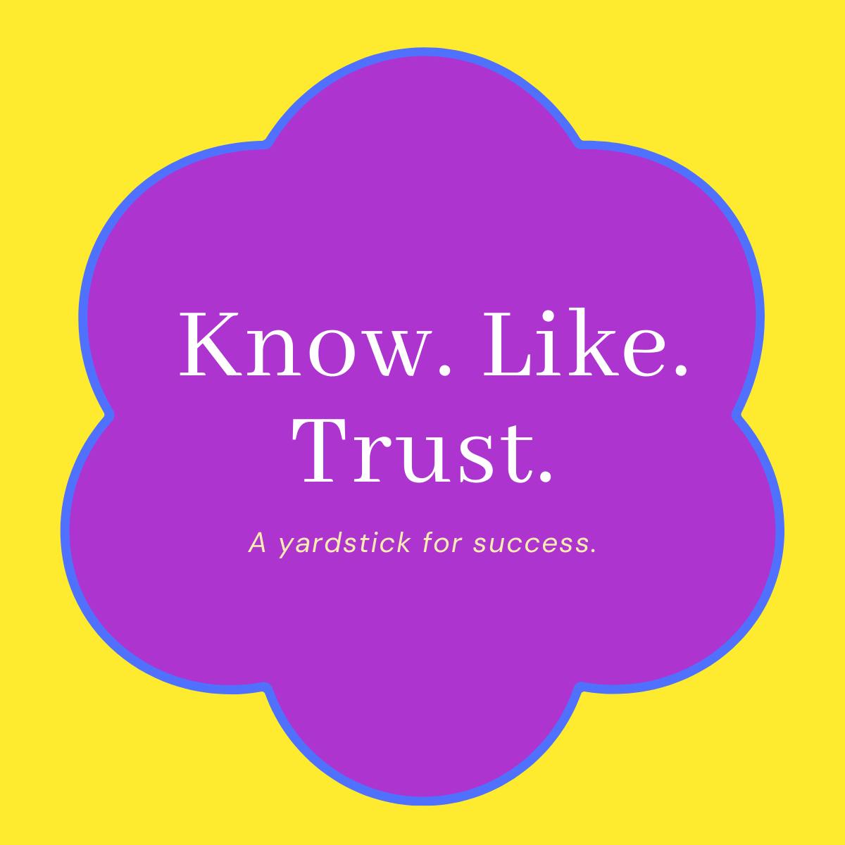 Title: Know. Like. Trust.; Subtitle: A yardstick for success.