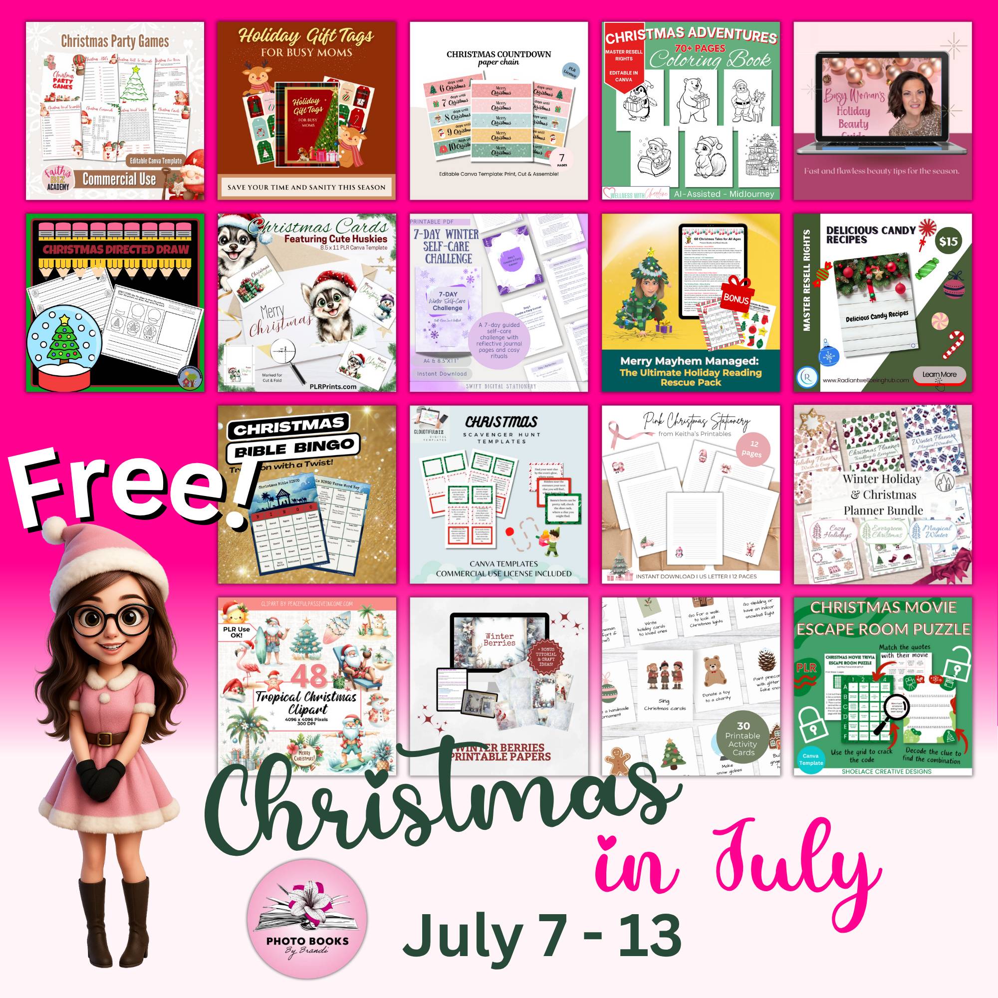 Free Christmas in July with images of digital products available in the bundle giveaway!