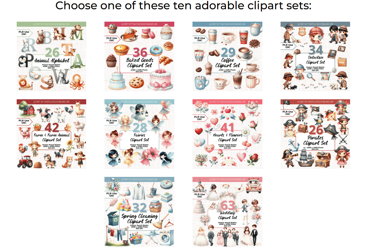 Choose one of these ten adorable clipart sets from Carrie's Clipart Party! (images of sets)