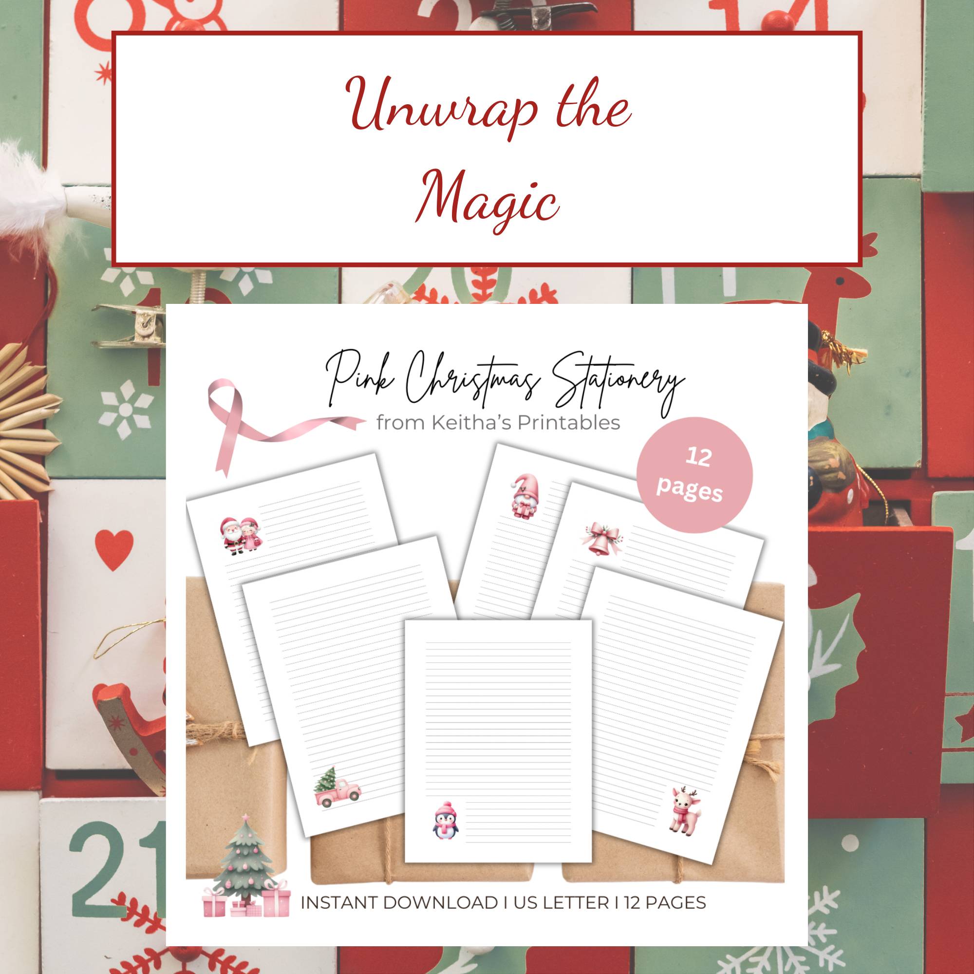 Unwrap the Magic with Pink Christmas Stationery shown as the free gift on day 10