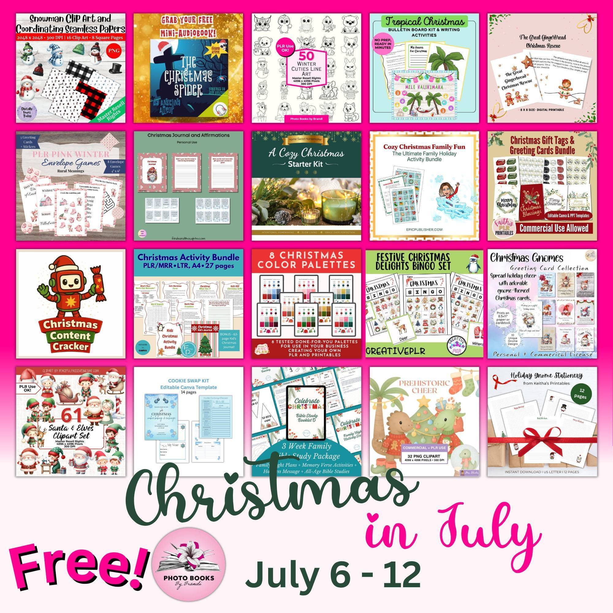 Christmas in July available July 6-12th with images of free gifts. 