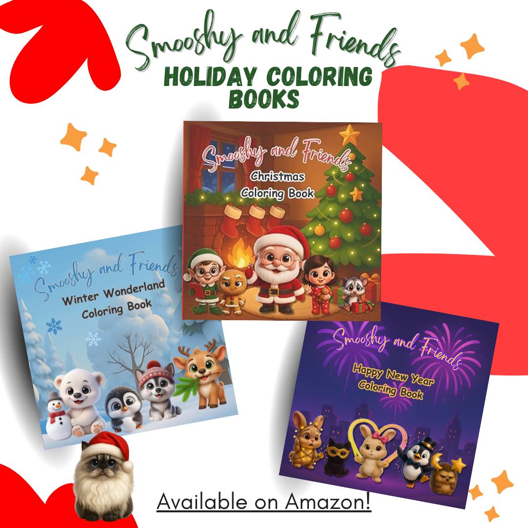 Smooshy and Friends Holiday Coloring Books available now on Amazon!
