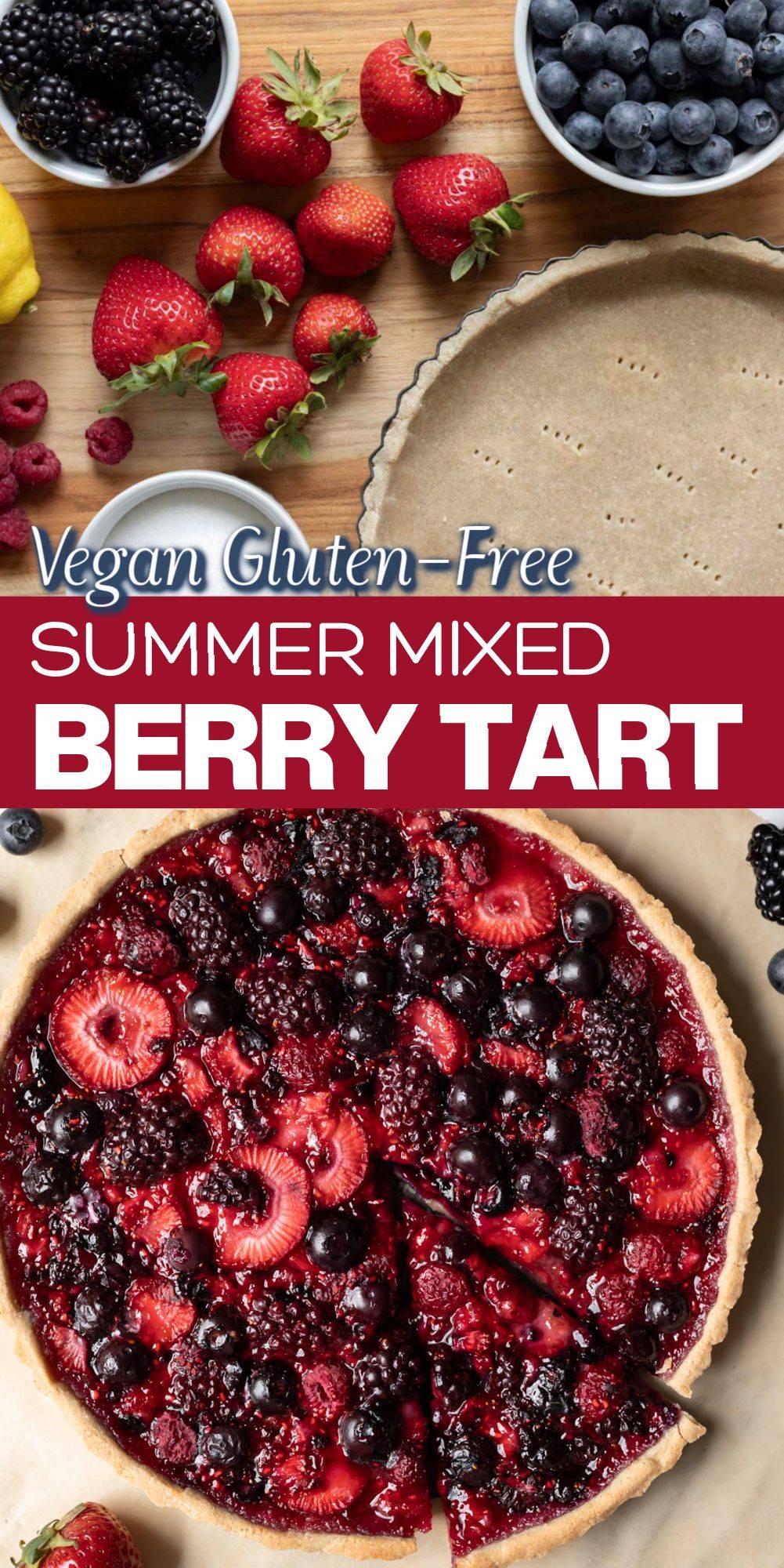 This berry tart is as easy as it is delicious. It's full of juicy, sweet berries inside a gluten-free vegan crust. The filling comes together in minutes with just berries, sugar, lemon zest, and arrowroot. It’s the kind of dessert that looks fancy but is secretly SO simple! Perfect for potlucks and laid-back summer weekends.