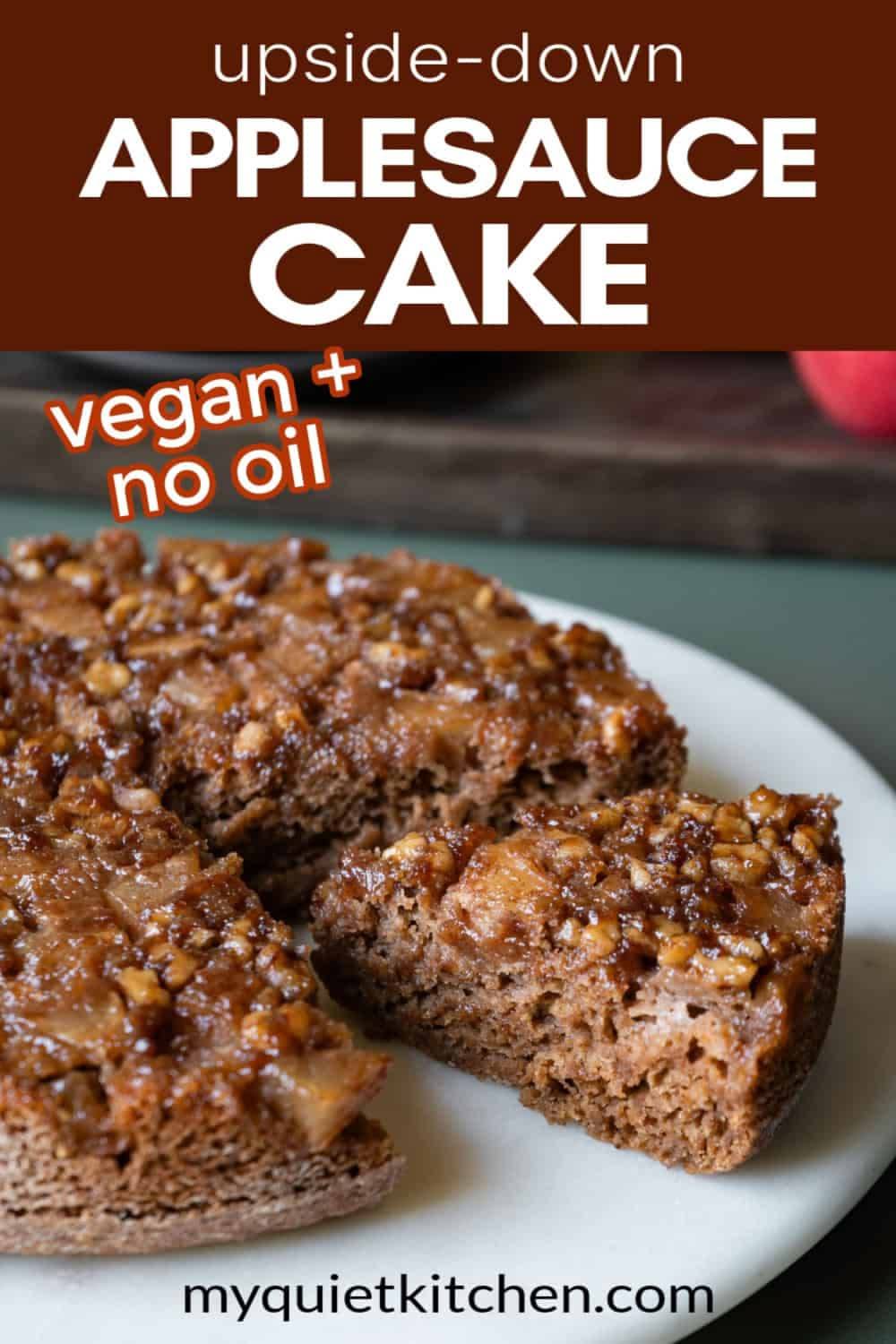 This applesauce cake is a fun, wholesome twist on apple upside-down cake. It’s vegan and made with rich walnut milk instead of oil or butter. Applesauce makes the cake wonderfully moist, while brown sugar, cinnamon, apples, and walnuts make every bite cozy and delicious! Just 12 ingredients and 1 hour to make it.