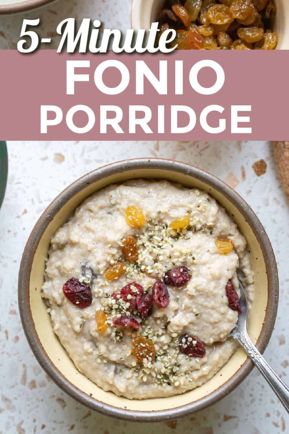 This fonio breakfast porridge is creamy, satisfying, and ready in just 5 minutes! Fonio's neutral flavor and quick cook time make it perfect for breakfast. Garam masala gives the porridge a subtle warmth that tastes extra cozy on cold mornings. You can also switch up the spices, milk, and fruit for endless flavor combinations.