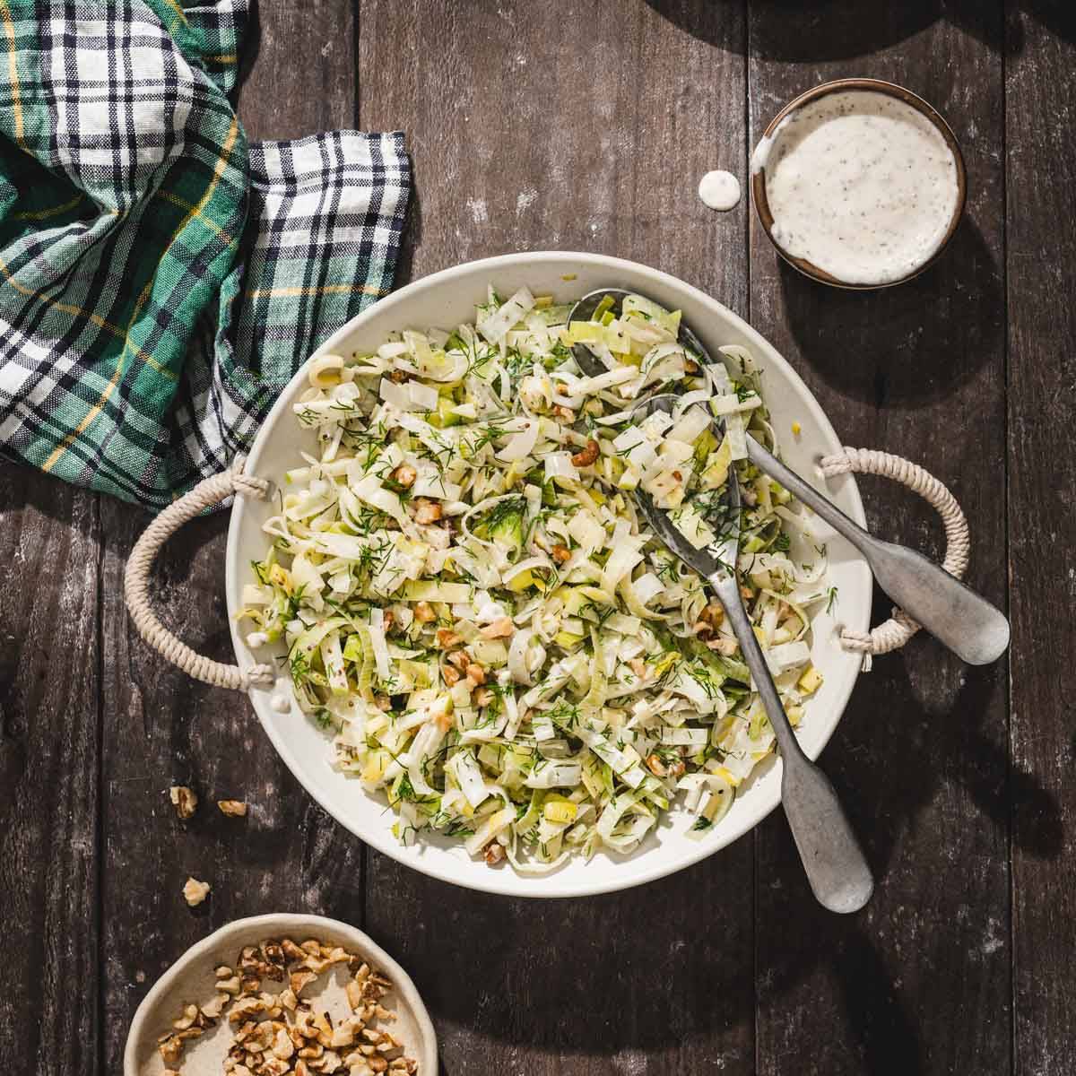leek salad in a serving bowl