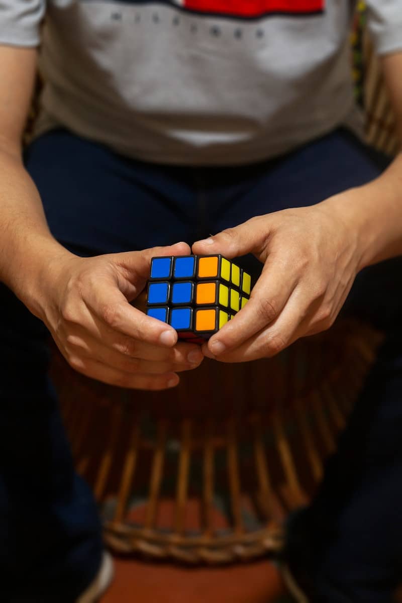 A person holding a rubik cube in their hands