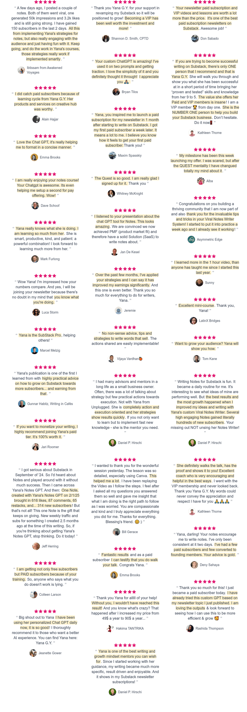 testimonials about Yana. g. y.