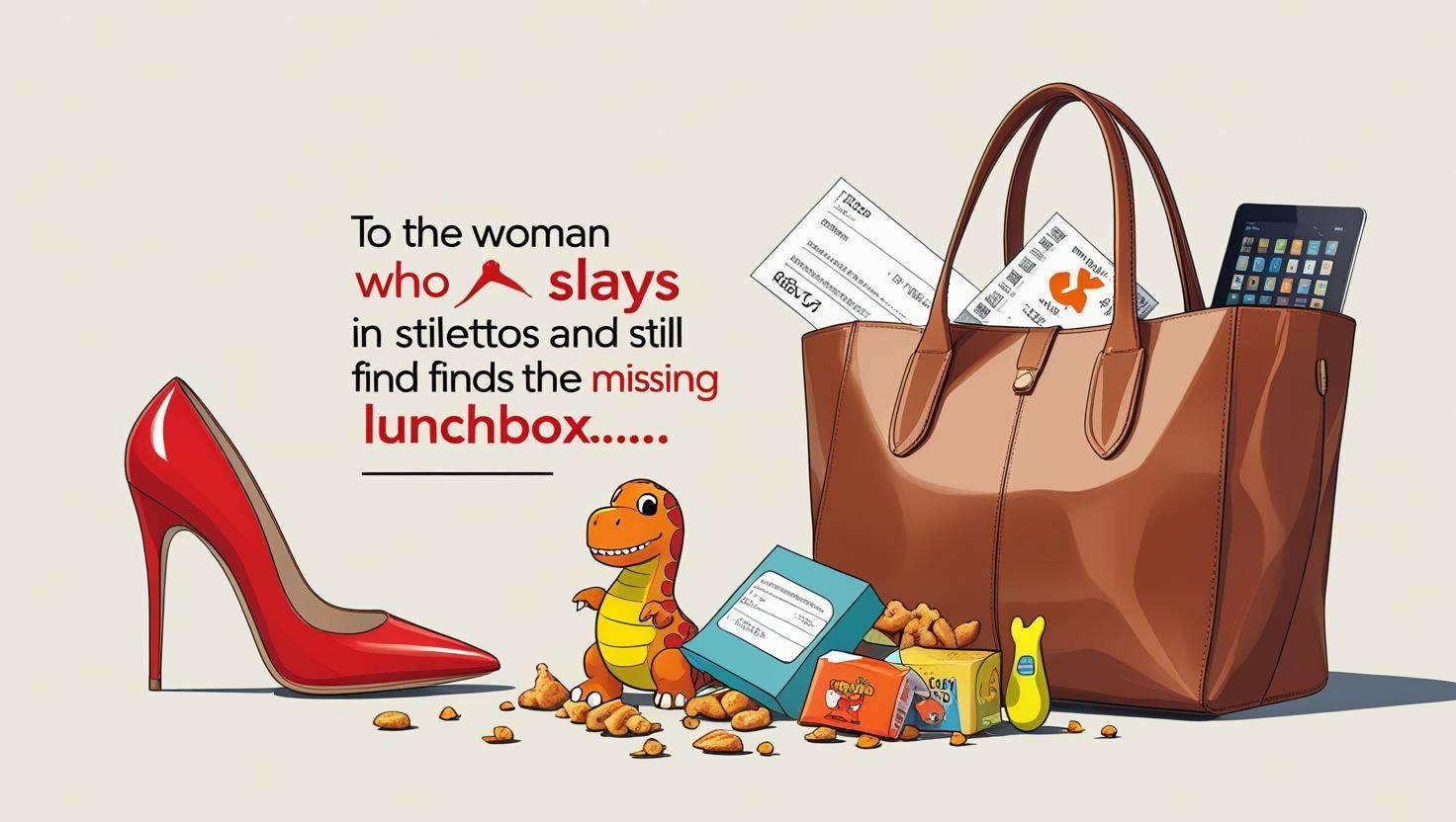 mothers day card stiletto and bag with toys and snacks falling out