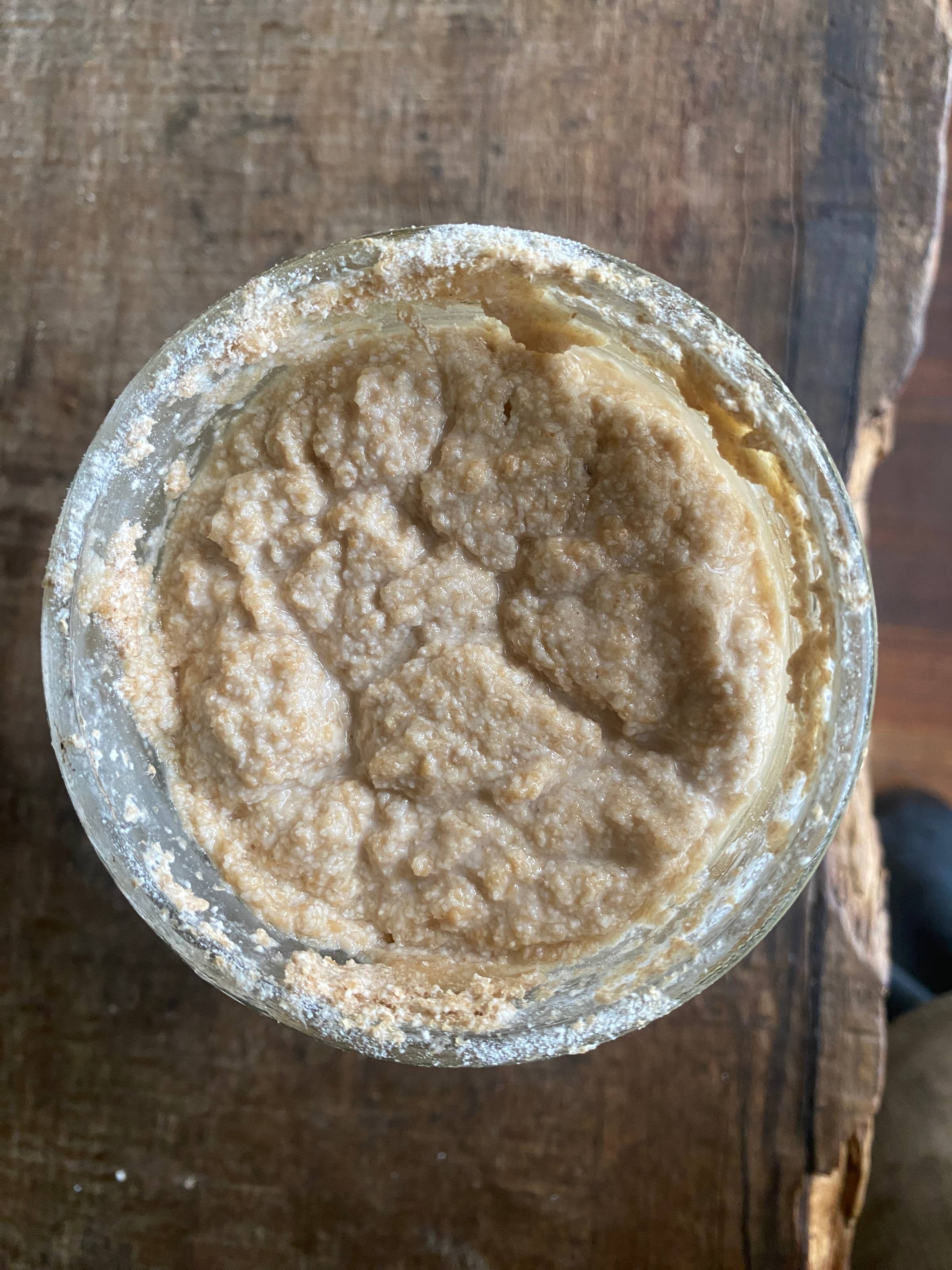 ripe sourdough starter in a wide-mouth jar