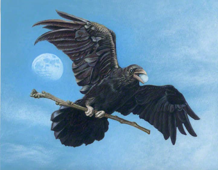 Michelle Manley's painted study of a flying raven as a messenger for one of her oracle cards. © 2026 Michelle Manley. All Rights Reserved.