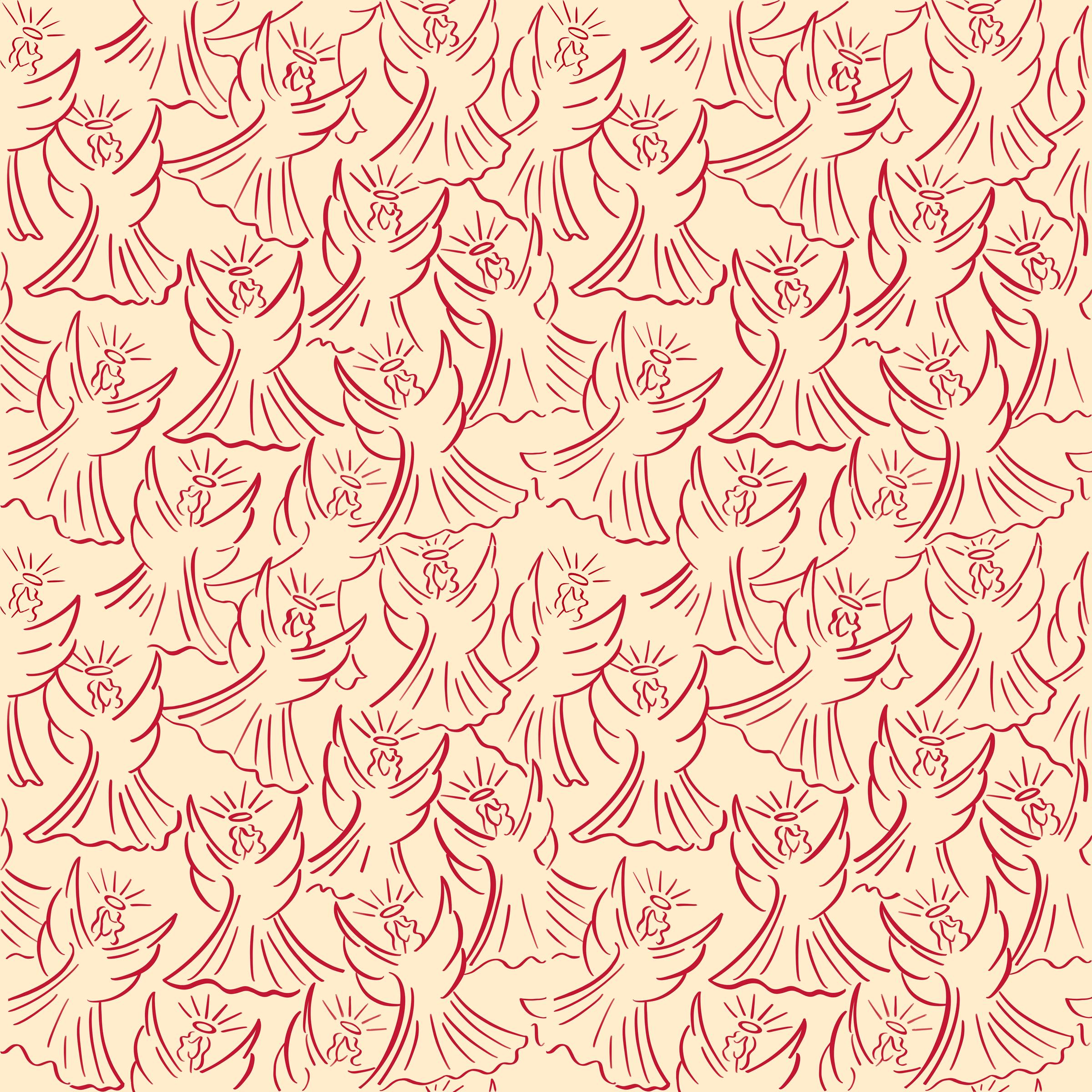 Image of hand-illustrated angels on a cream background. Pattern designed by Ellen Morse