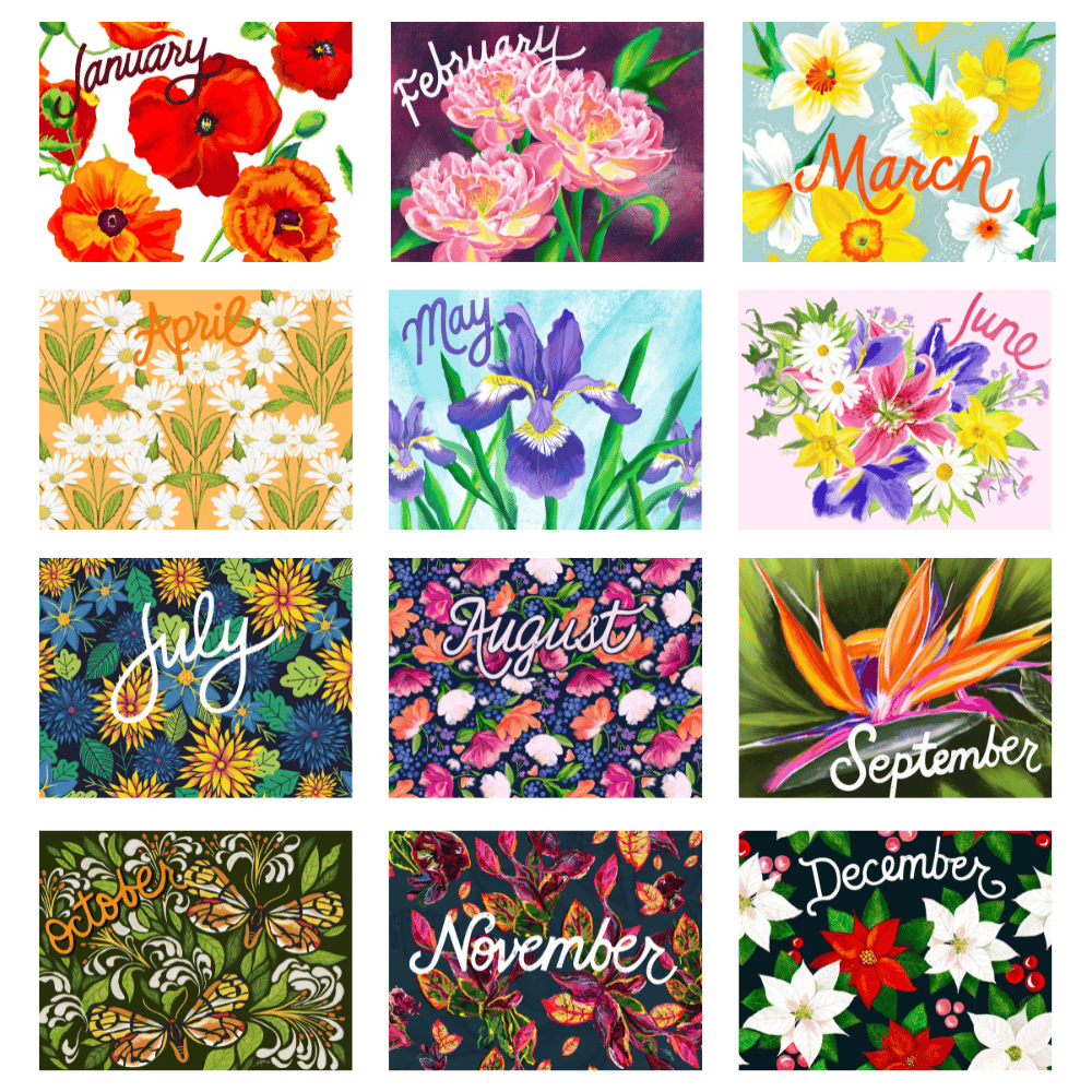 A different flower for each month of the year. All illustrated by Ellen Morse
