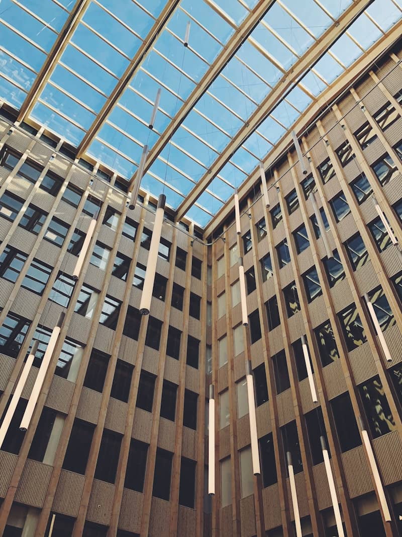 a tall building with a skylight above it