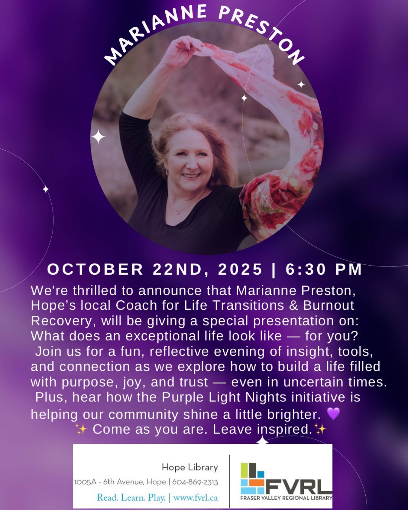 Picture of me with arms outstretched promoting workshop on creating an exceptional life.