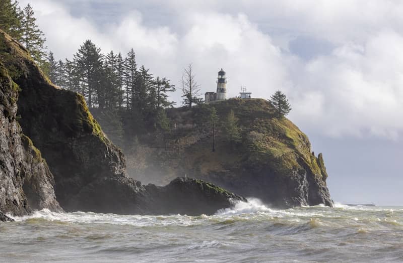 Lighthouse on a rocky cliff overlooking the ocean