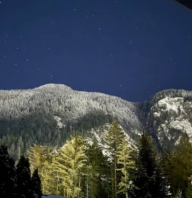 mountains with a starry sky in early morning