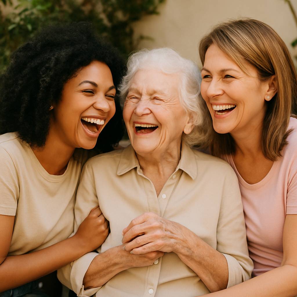 3 intergenerational women laughing