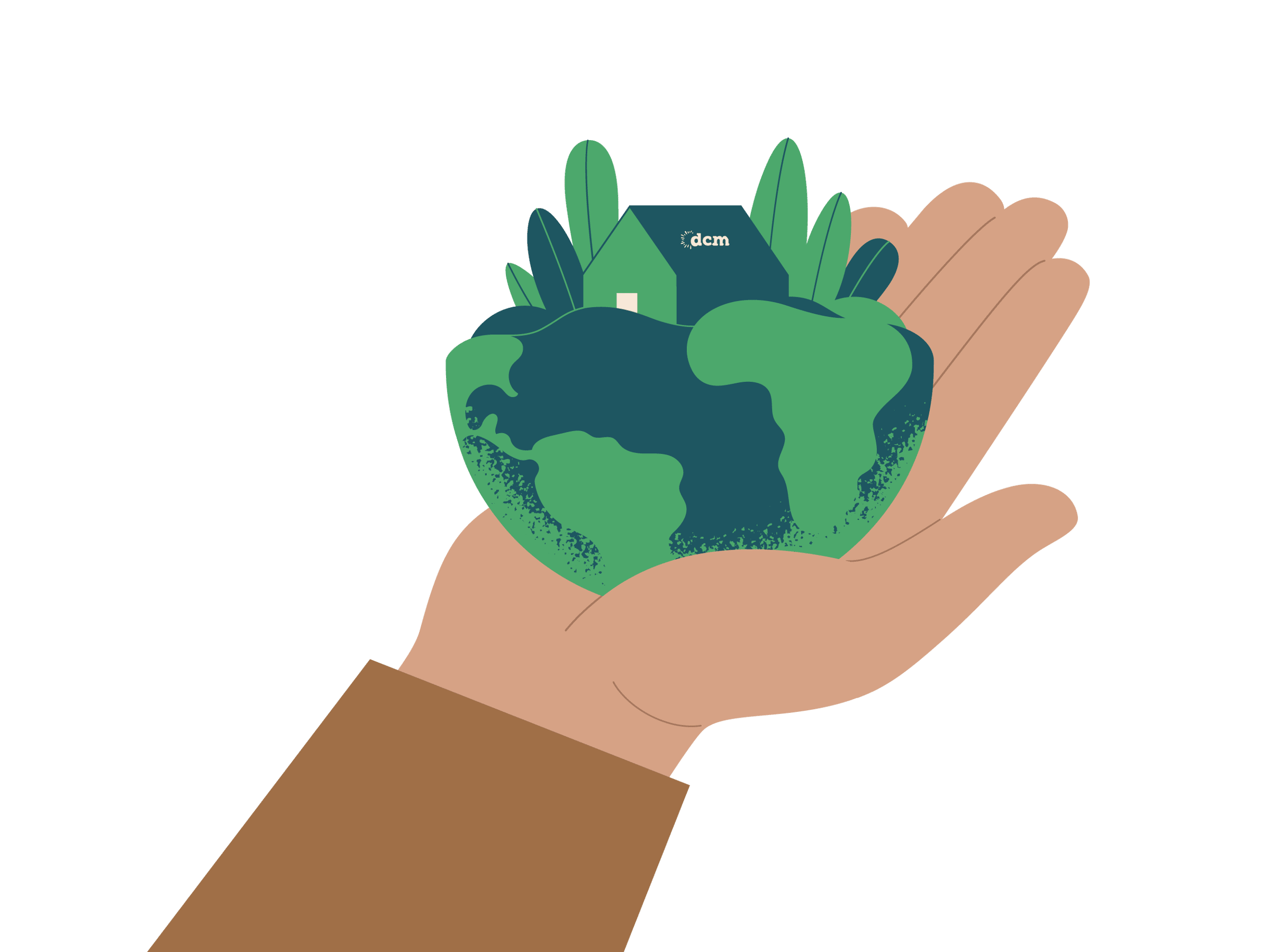 a person holding a globe with a house stacked on top with the Design Changemakers logo