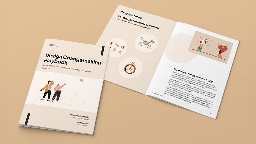 Cover and inside chapter of the Design Changemaking Playbook